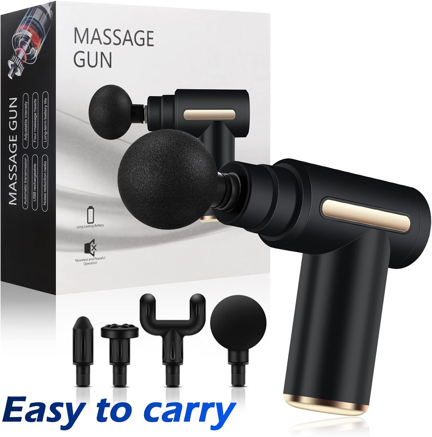 Mini pistola de masaje de percusión profunda, portátil y recargable para aliviar fatiga, tensión y dolor muscular.