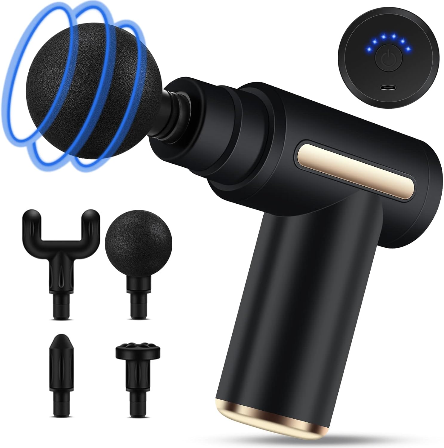 Mini pistola de masaje de percusión profunda, portátil y recargable para aliviar fatiga, tensión y dolor muscular.