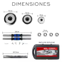 Kit de Mancuernas Ajustables de 20 kg con Barra y Discos