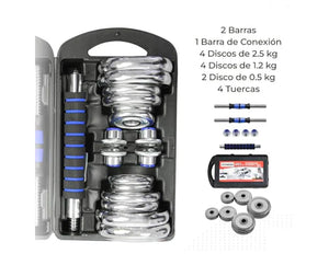 Kit de Mancuernas Ajustables de 20 kg con Barra y Discos